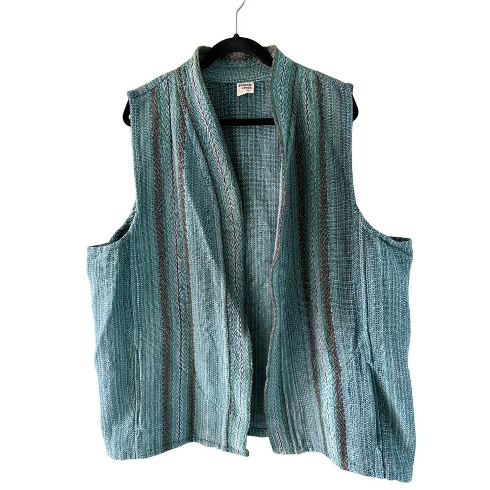 Shuttle Creek Mens Handmade Woven Vest Size 2XL Green Lowell Oregon Vintage